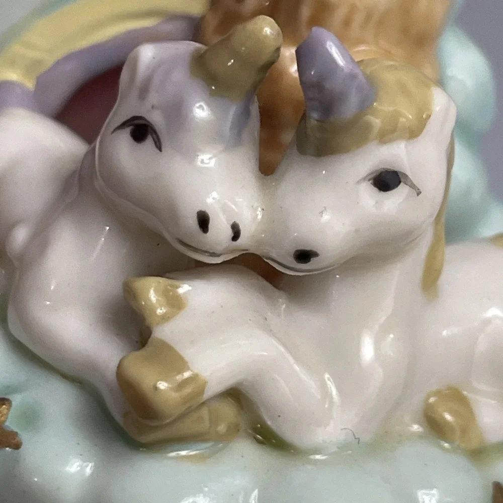 Unicorn Trinket Pill Box Hinged Castle Rainbow Cloud Star Adorable!
